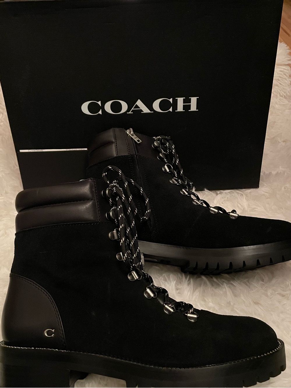 Coach Black Lace-Up Combat Boots with Contrast Laces